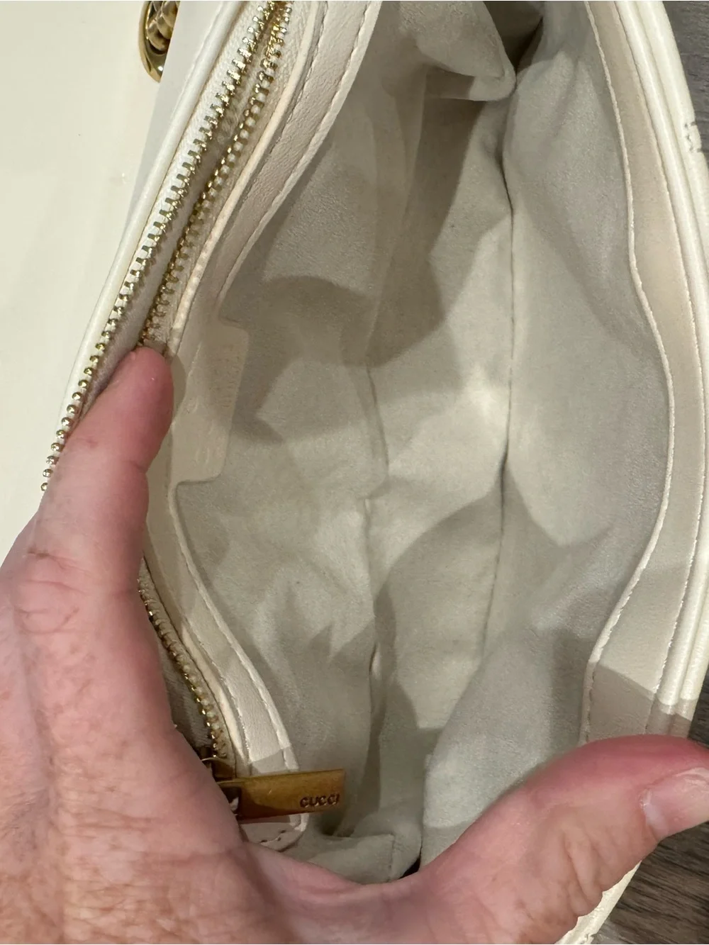 Gucci Cream GG Quilted Shoulder Bag with Gold Chain